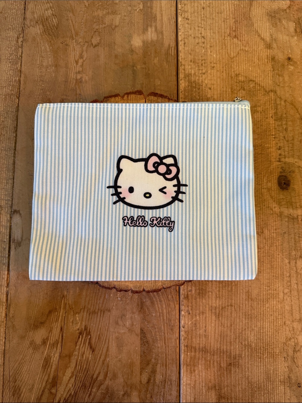 Hello Kitty Blue & Pink Striped Cosmetic Pouch